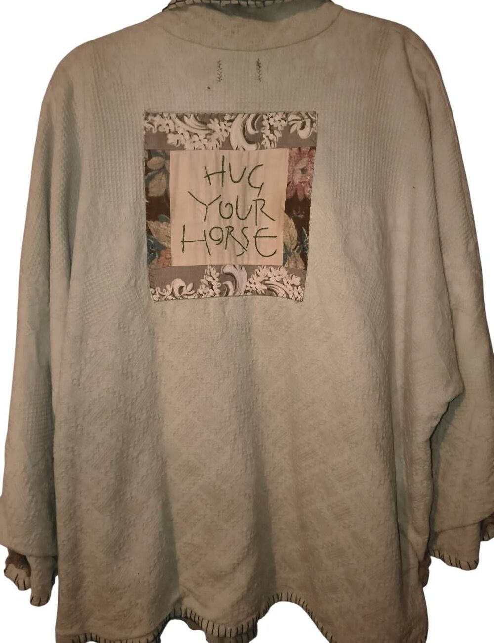 Hug your horse Vintage Textiles wearable art jacket Helen & her Daughter Ramona
